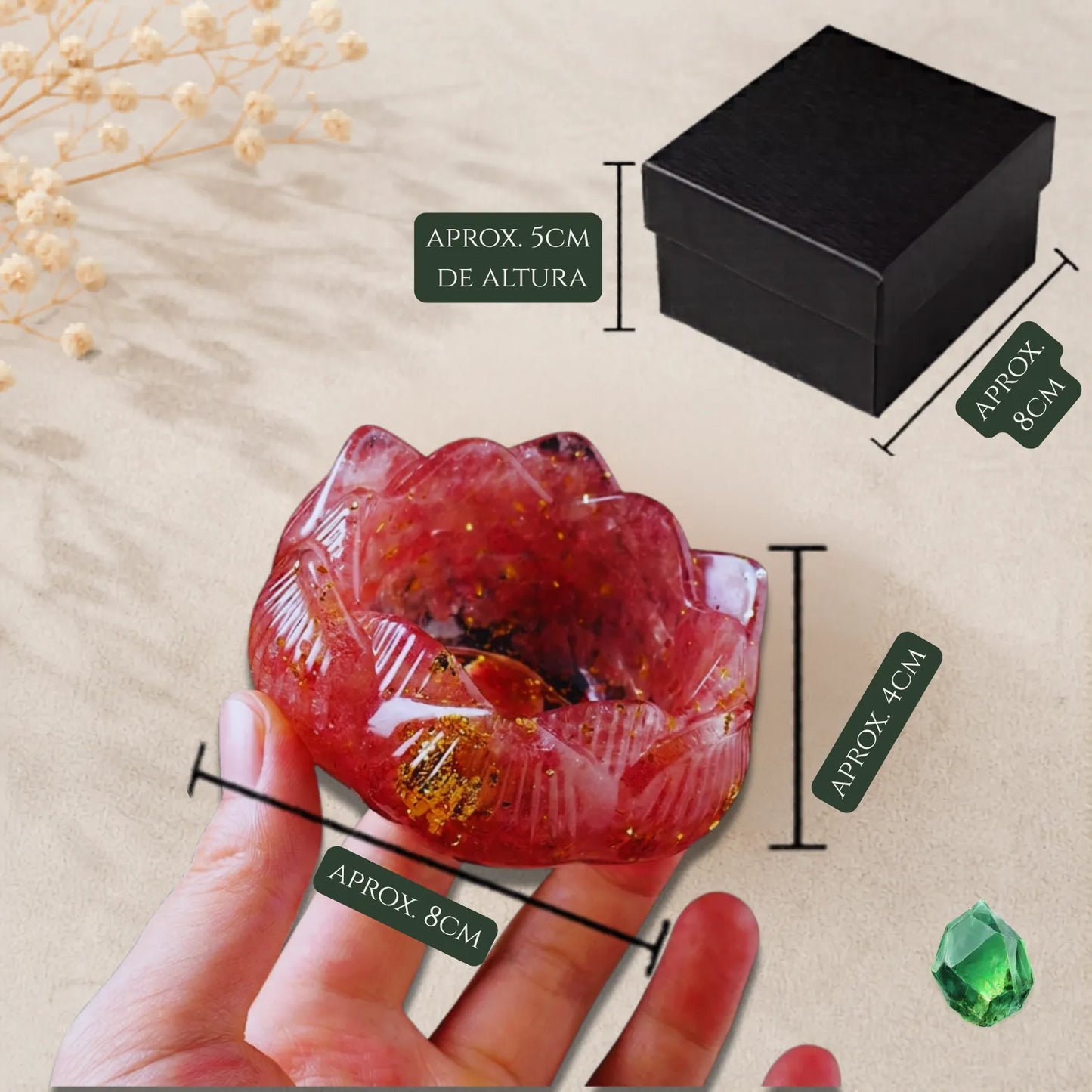 Porta-vela artesanal inspirado na flor de lótus com cristais naturais para harmonização de ambientes. enraizamento protecao aterramento