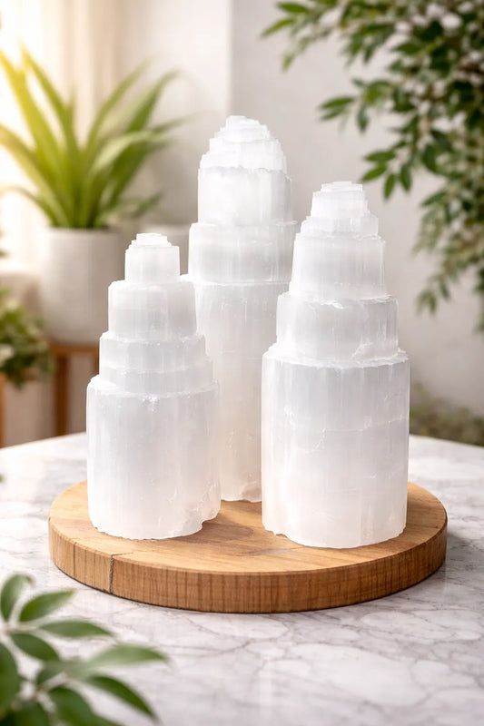 Torre de Selenita Bruta: Seu Pilar de Limpeza e Claridade Mental