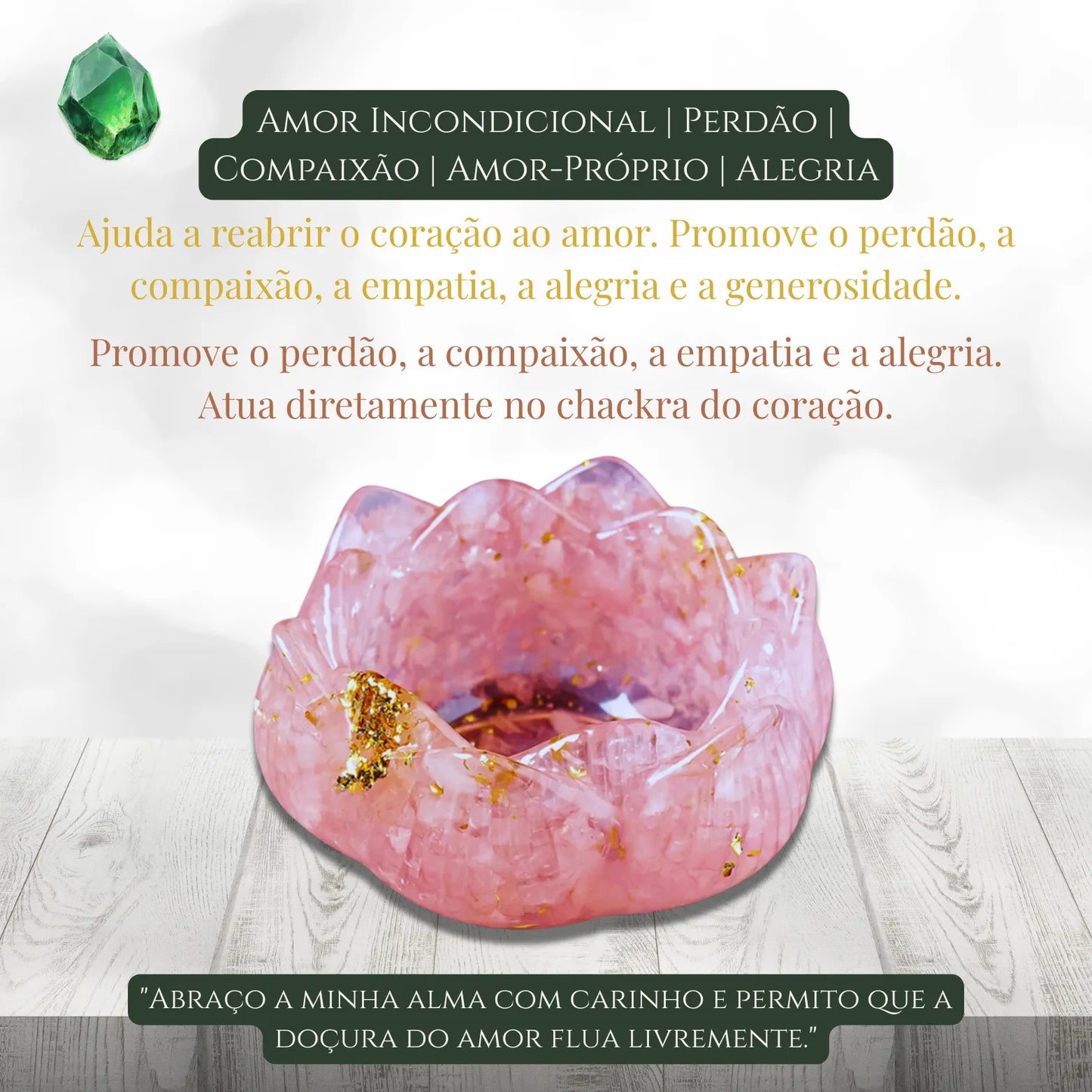 Porta-vela em cristal natural e resina translúcida para decoração energética e espiritual.