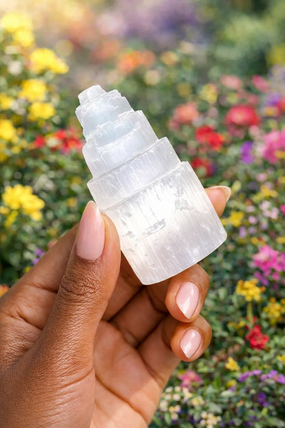 Torre de Selenita Bruta: Seu Pilar de Limpeza e Claridade Mental